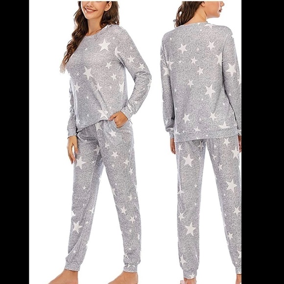 WHITE star two piece pajama set lounge wear - Picture 2 of 5
